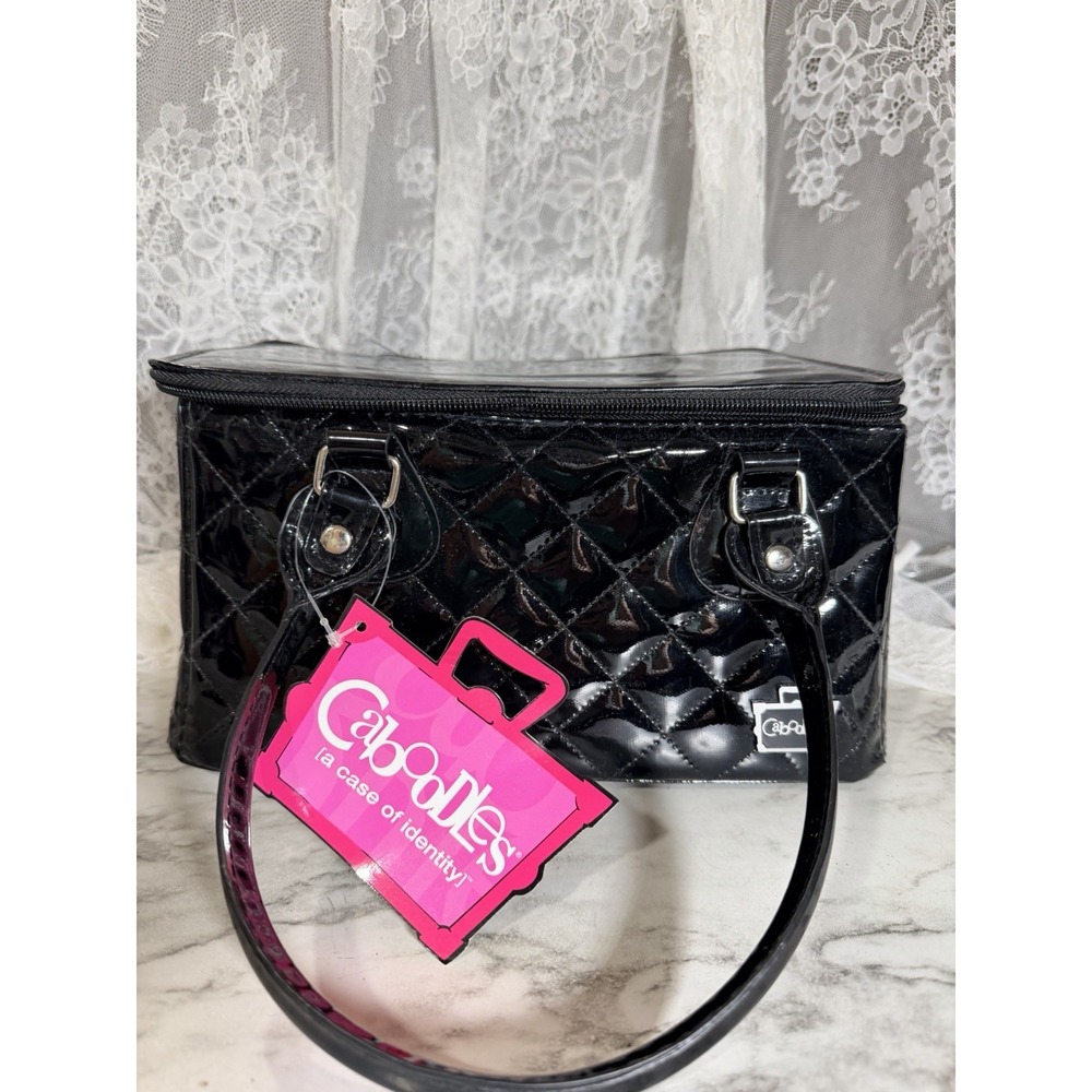 Caboodles Black Quilted Faux Leather Makeup Bag Case w/ Zipper & Handles(3126)